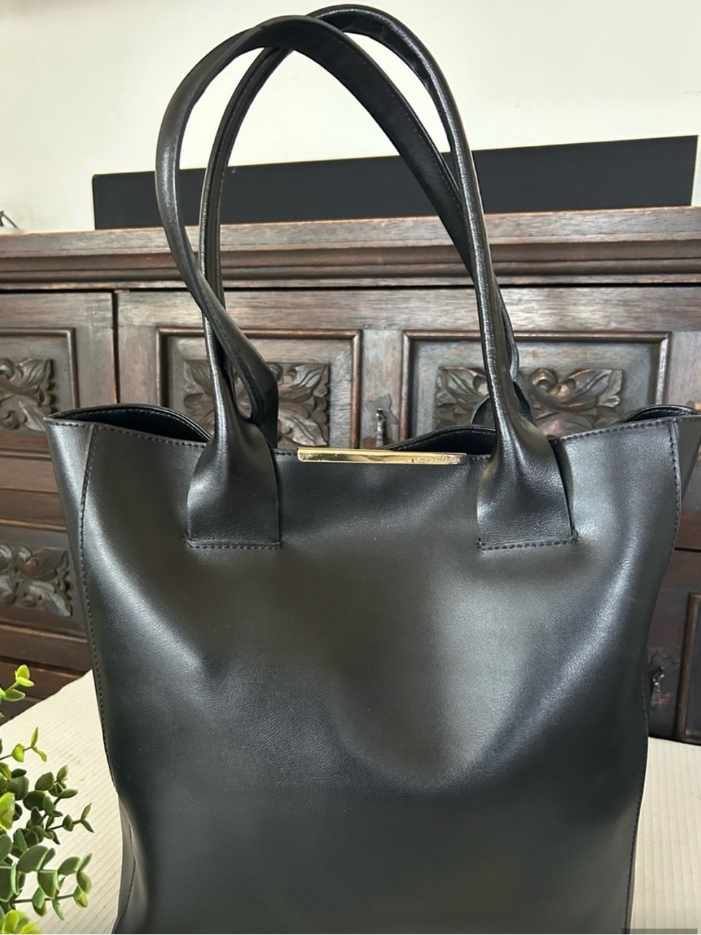 BCBGMaxAzria Black Smooth Leather Tote